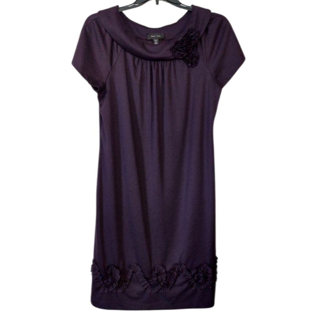 R&M Richards Deep Purple Pull On Dress With Rosettes 14 EUC